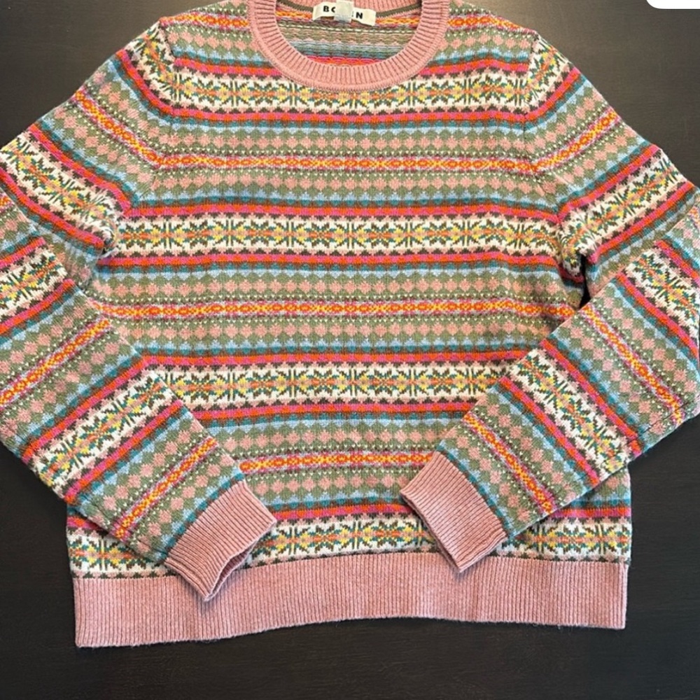 Boden Multicolor Pink Fair Isle Striped Women's Sweater, Medium